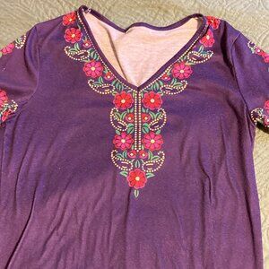 Purple Cotton Floral Design ~ Size Medium